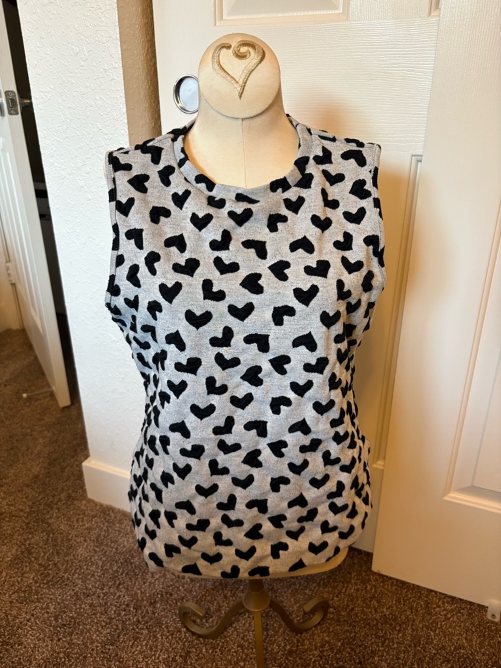 SHEIN Gray Tank Top with Black Heart Print